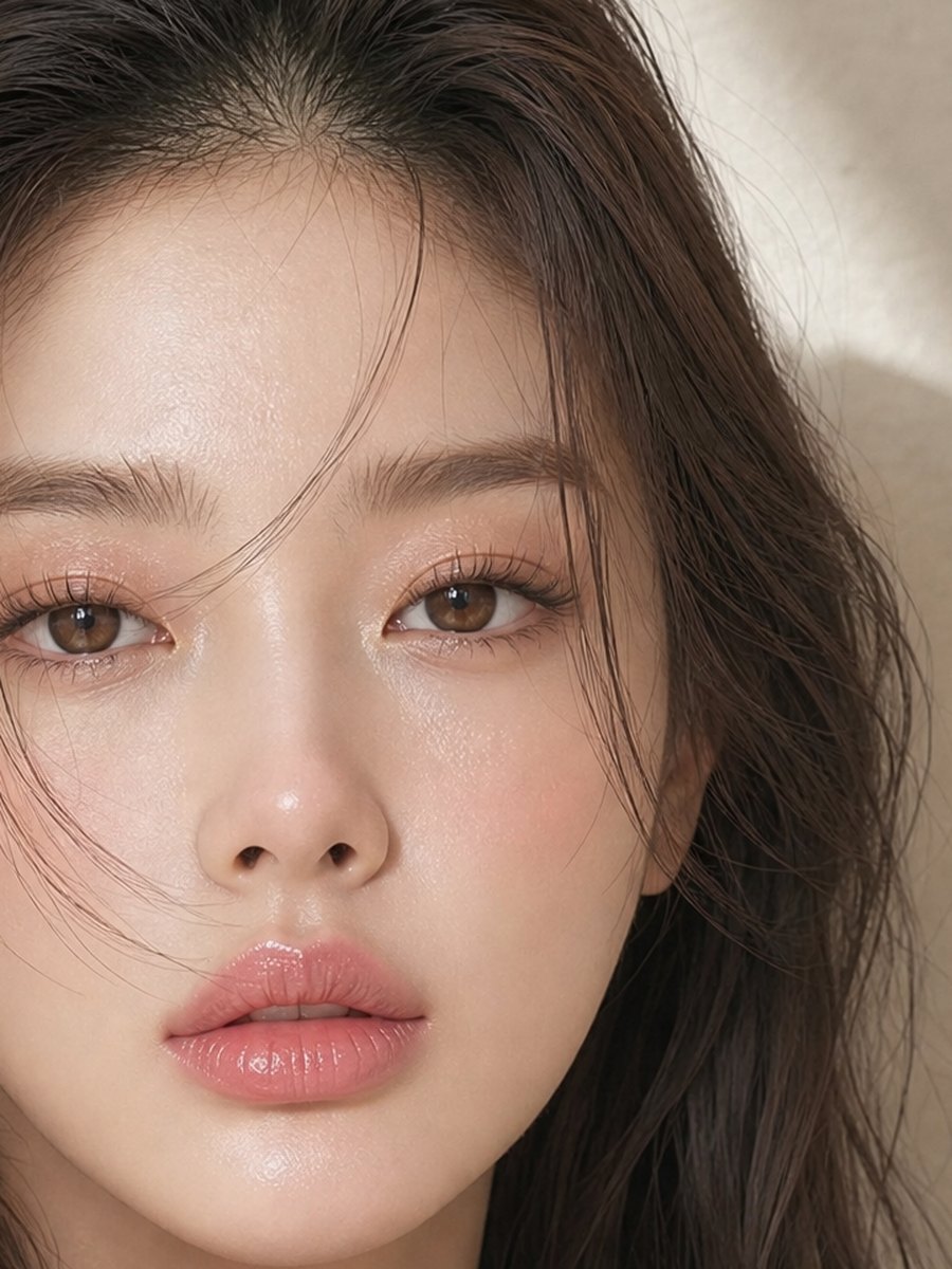 누암을 쓴 뒤의 피부결을 보여주는 모델 뷰티 컷